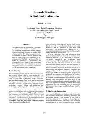 Research Directions in Biodiversity Informatics
