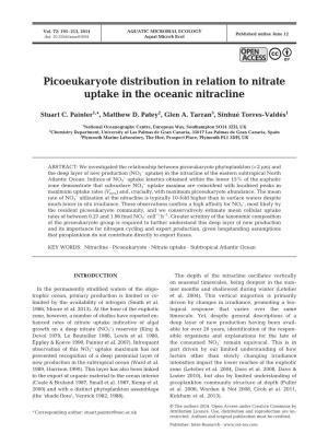 Picoeukaryote Distribution in Relation to Nitrate Uptake in the Oceanic Nitracline