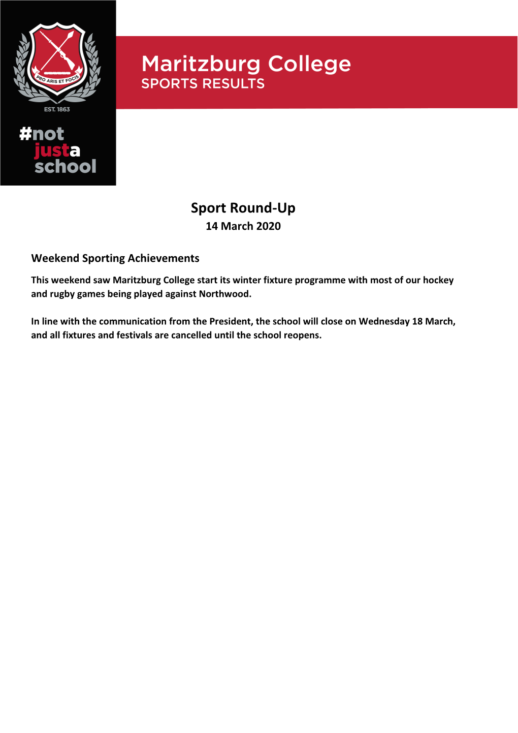 Sport Round-Up 14 March 2020