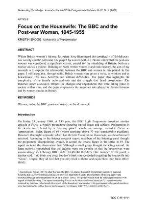 Focus on the Housewife: the BBC and the Post-War Woman, 1945-1955