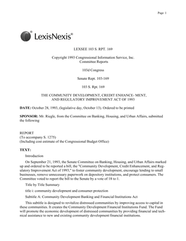 LEXSEE 103 S. RPT. 169 Copyright 1993 Congressional Information