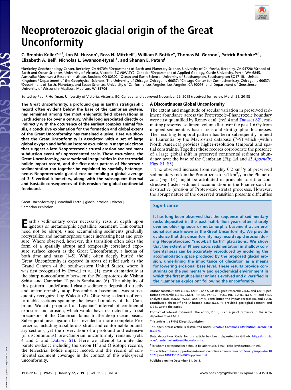 Neoproterozoic Glacial Origin of the Great Unconformity