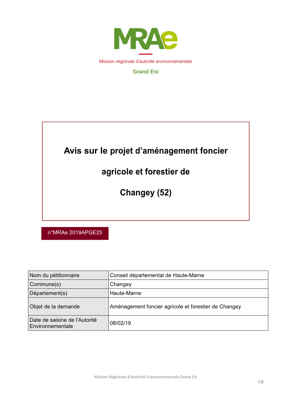 Avis Sur Le Projet D'aménagement Foncier Agricole Et Forestier De