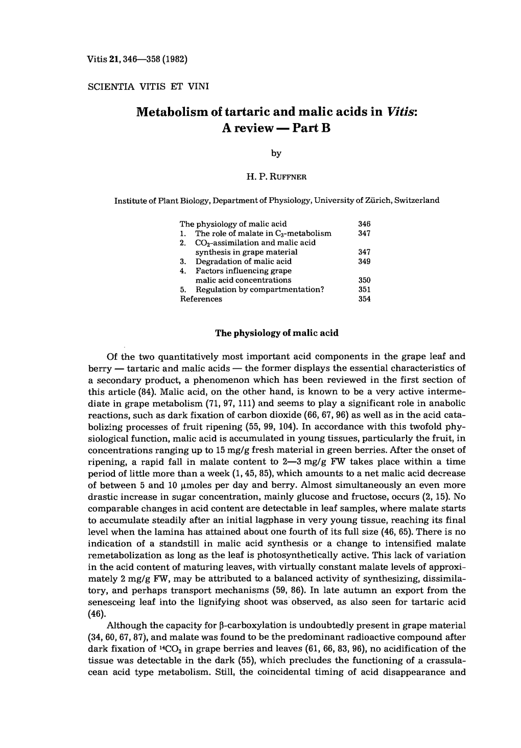 Metabolism of Tartaric and Malic Acids in Vitis: a Review- Part B