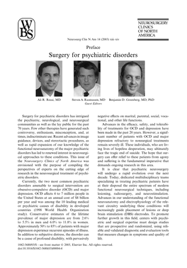 Surgery for Psychiatric Disorders