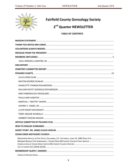 Fairfield County Genealogy Society 2 Quarter NEWSLETTER