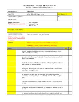 FIRE ENGINEERING's HANDBOOK for FIREFIGHTER I & II Instructor Curriculum Skill Evaluation Sheet 11-1