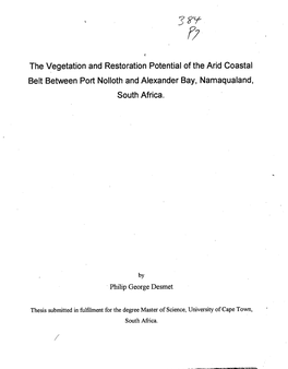 The Vegetation and Restoration Potential of the Arid Coastal Belt Between Port Nolloth and Alexander Bay, Namaqualand, South Africa