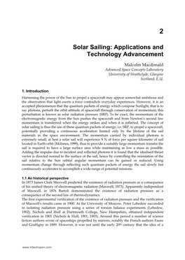 Solar Sailing: Applications and Technology Advancement