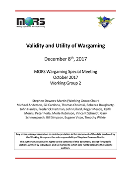 MORS Wargaming Special Meeting October 2017 Working Group 2