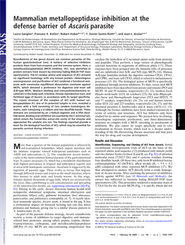 Mammalian Metallopeptidase Inhibition at the Defense Barrier of Ascaris Parasite