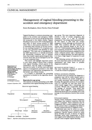 Management of Vaginal Bleeding Presenting to the Accident and Emergency Department