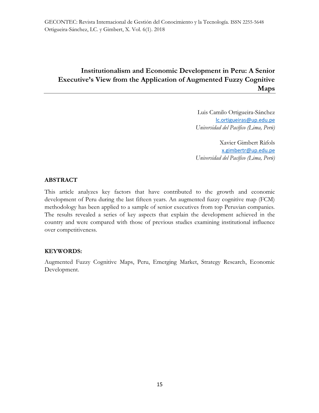 Institutionalism and Economic Development in Peru: a Senior Executive’S View from the Application of Augmented Fuzzy Cognitive Maps