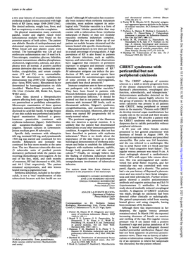 CREST Syndrome with Pericardial but Not Peripheral Calcinosis