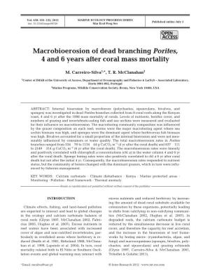 Macrobioerosion of Dead Branching Porites, 4 and 6 Years After Coral Mass Mortality