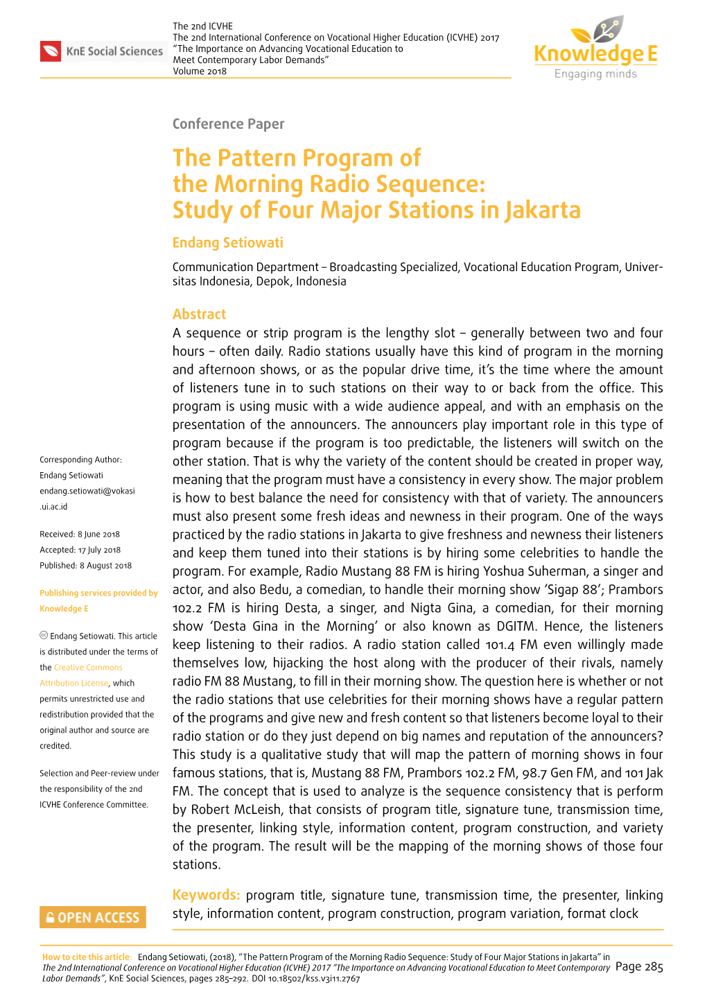 The Pattern Program of the Morning Radio Sequence