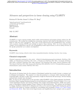 Advances and Perspectives in Tissue Clearing Using CLARITY