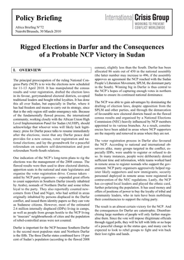 Rigged Elections in Darfur and the Consequences of a Problable NCP Victory in Sudan