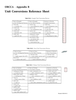 ORCCA - Appendix B Unit Conversions Reference Sheet