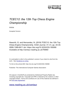 The 12Th Top Chess Engine Championship