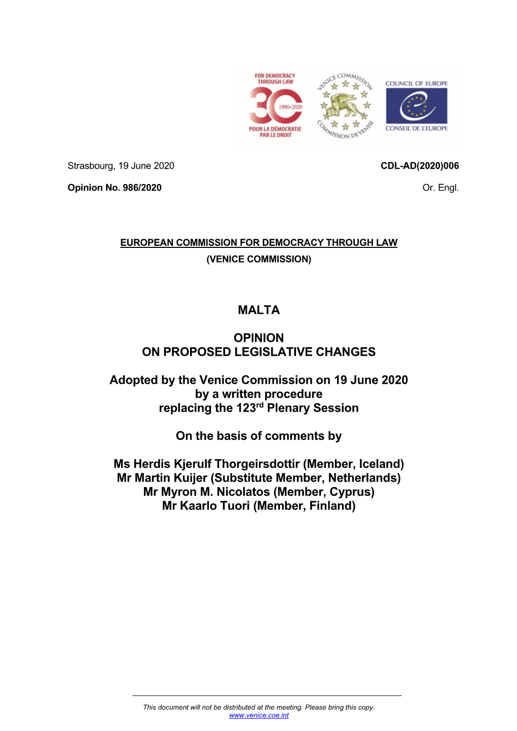 Malta Opinion on Proposed Legislative