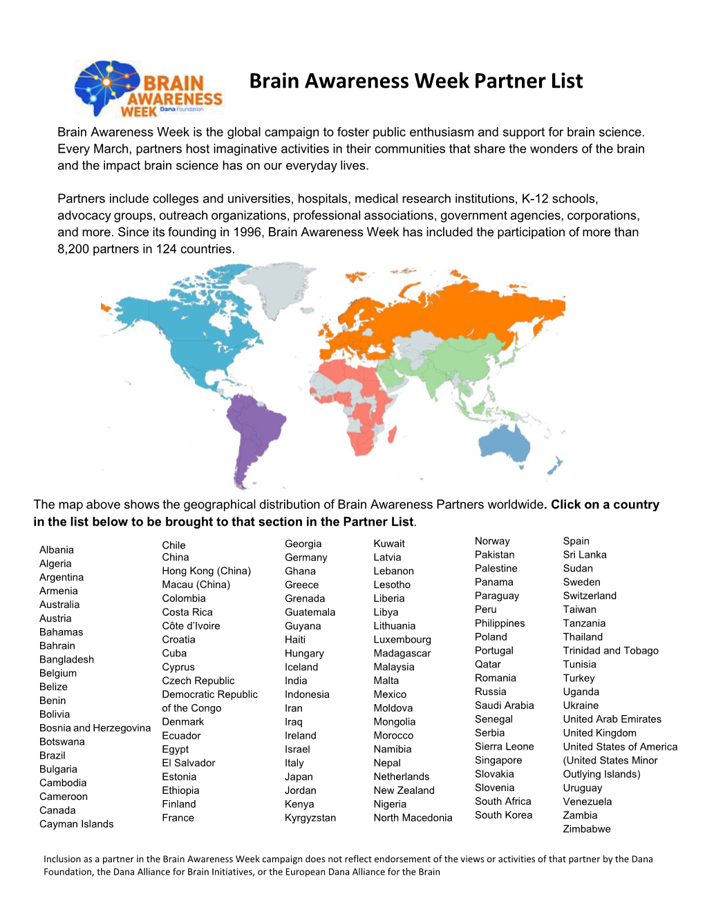 Brain Awareness Week Partner List