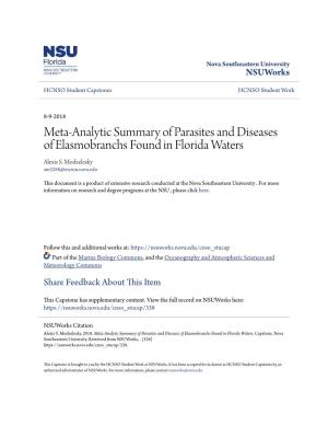 Meta-Analytic Summary of Parasites and Diseases of Elasmobranchs Found in Florida Waters Alexis S