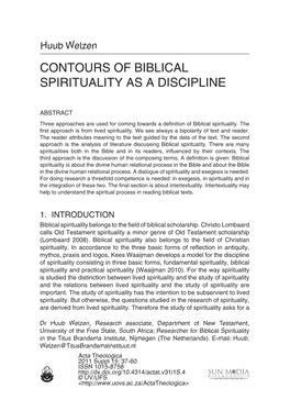 Contours of Biblical Spirituality As a Discipline