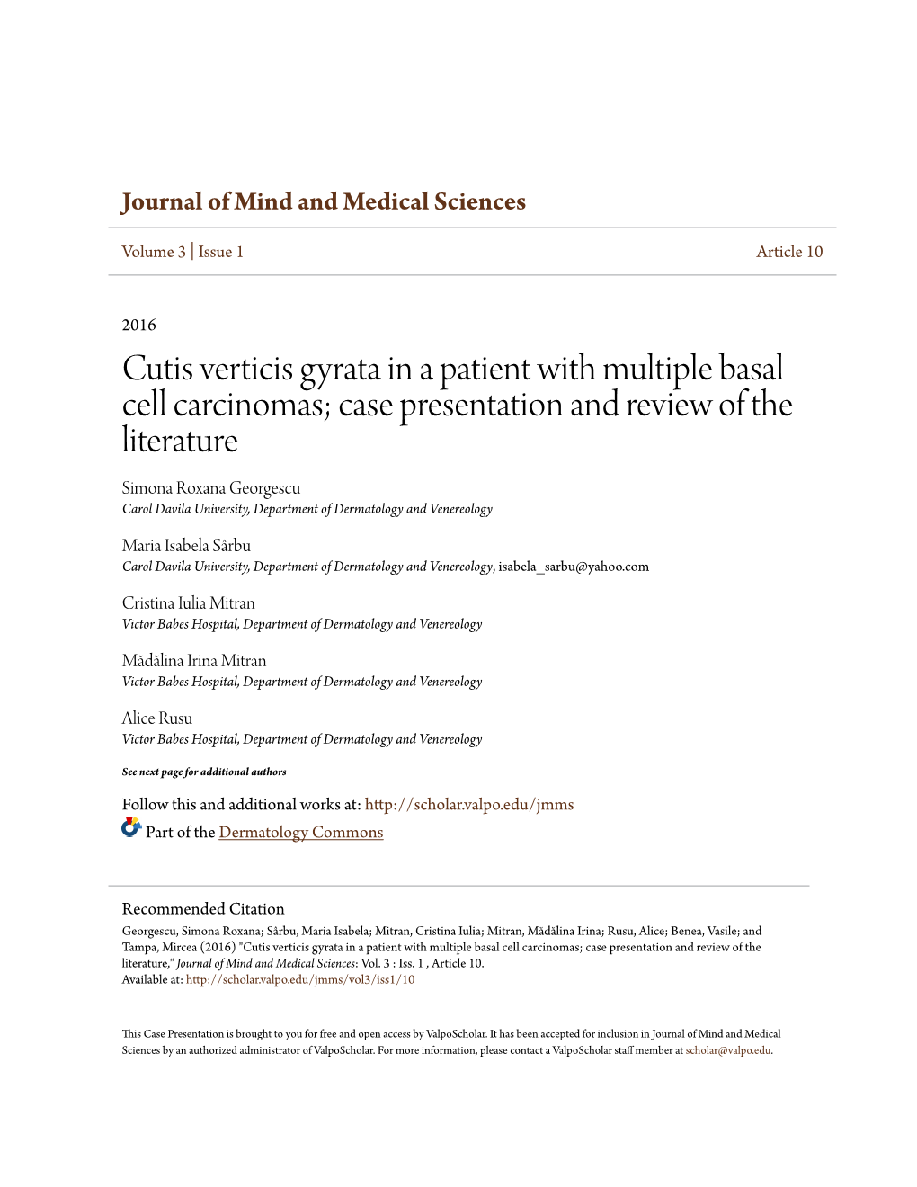 Cutis Verticis Gyrata in a Patient with Multiple Basal Cell