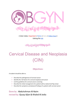 Cervical Disease and Neoplasia (CIN)