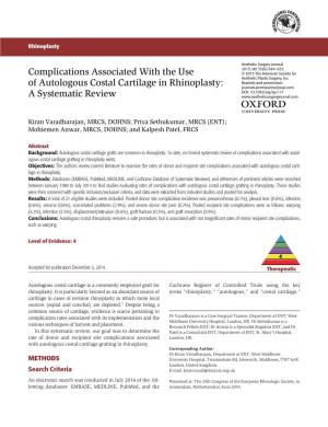 Complications Associated with the Use of Autologous Costal Cartilage