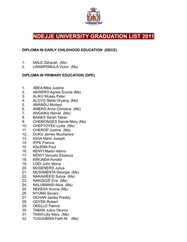 Ndejje University Graduation List 2011