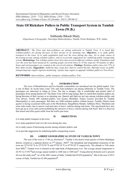 State of Rickshaw Pullers in Public Transport System in Tamluk Town (W.B.)