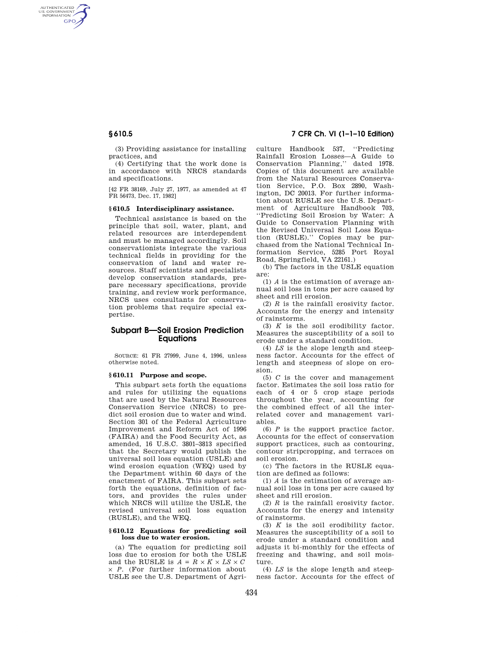 434 Subpart B—Soil Erosion Prediction Equations