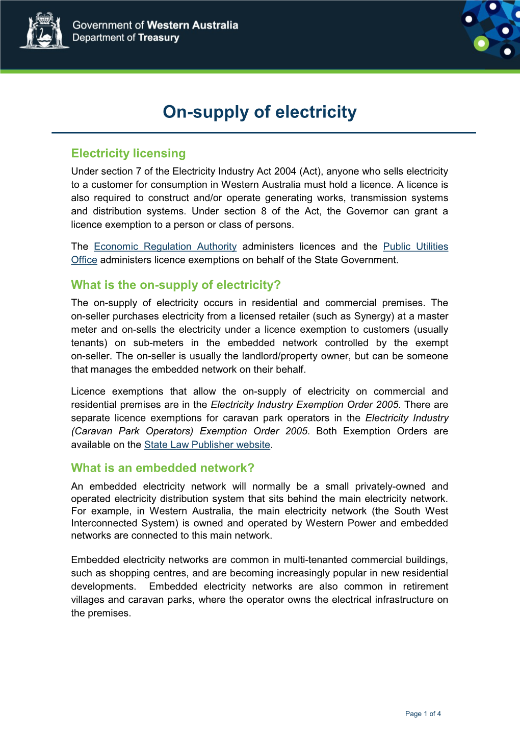 On-Supply of Electricity in Embedded Networks