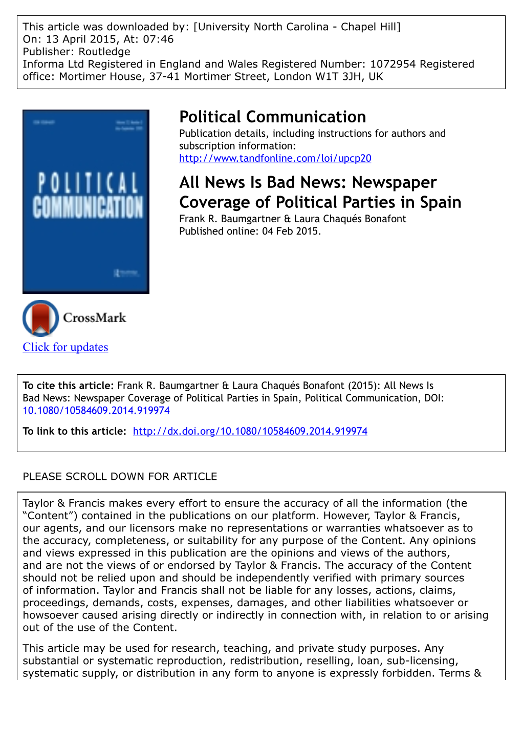 All News Is Bad News: Newspaper Coverage of Politics in Spain