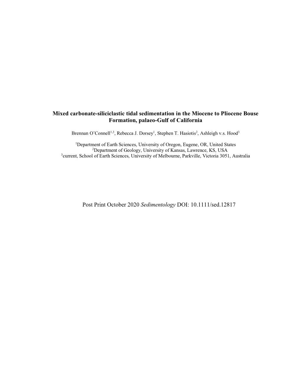 Mixed Carbonate-Siliciclastic Tidal Sedimentation in the Miocene to Pliocene Bouse Formation, Palaeo-Gulf of California