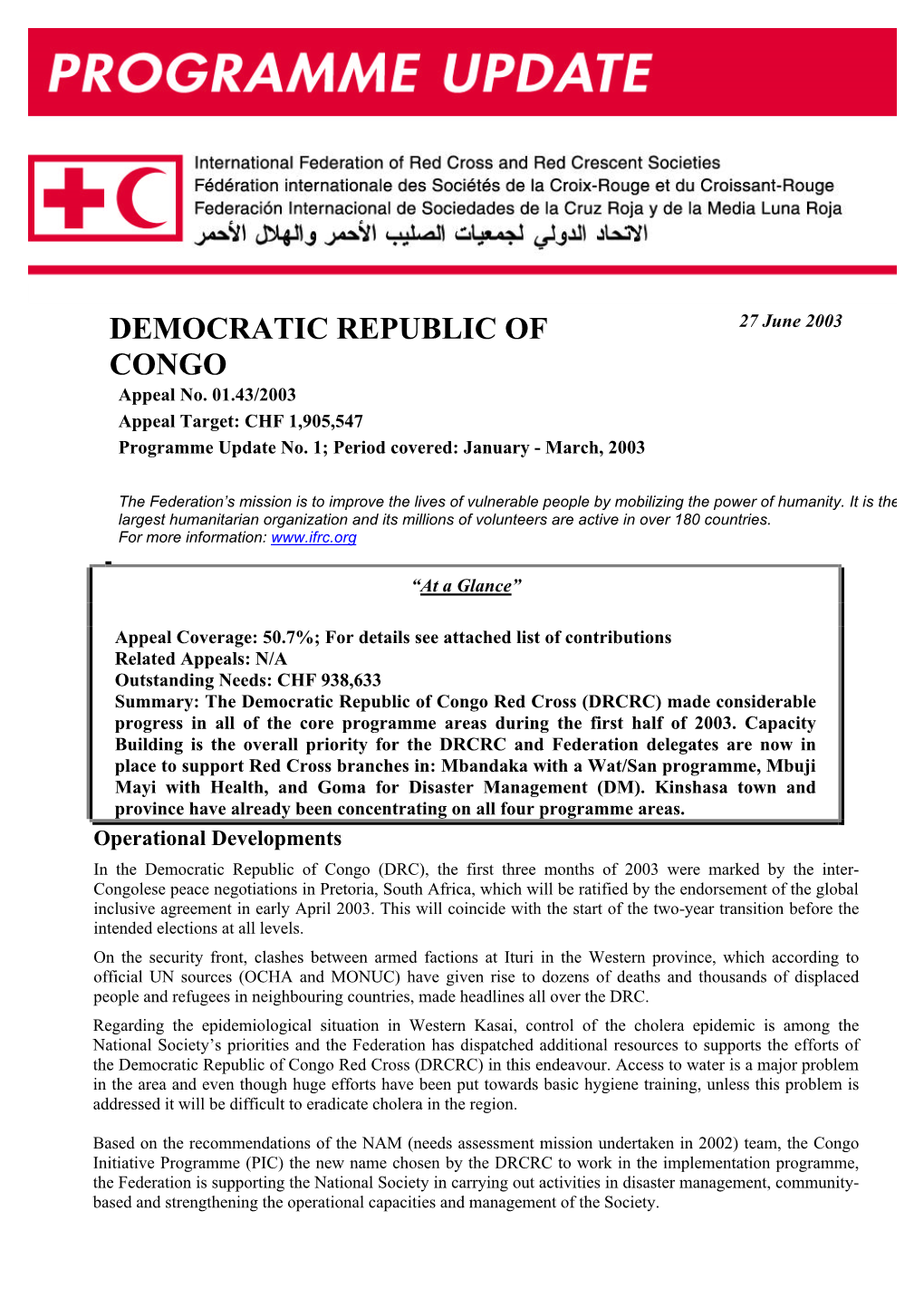 DEMOCRATIC REPUBLIC of CONGO Appeal No