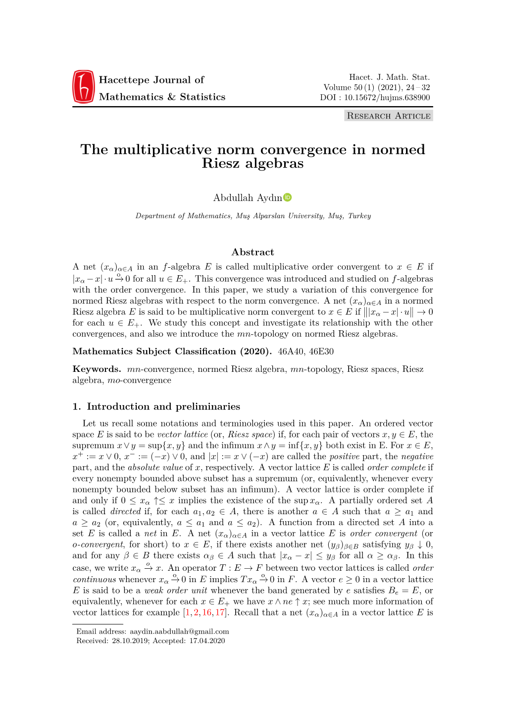 The Multiplicative Norm Convergence in Normed Riesz Algebras