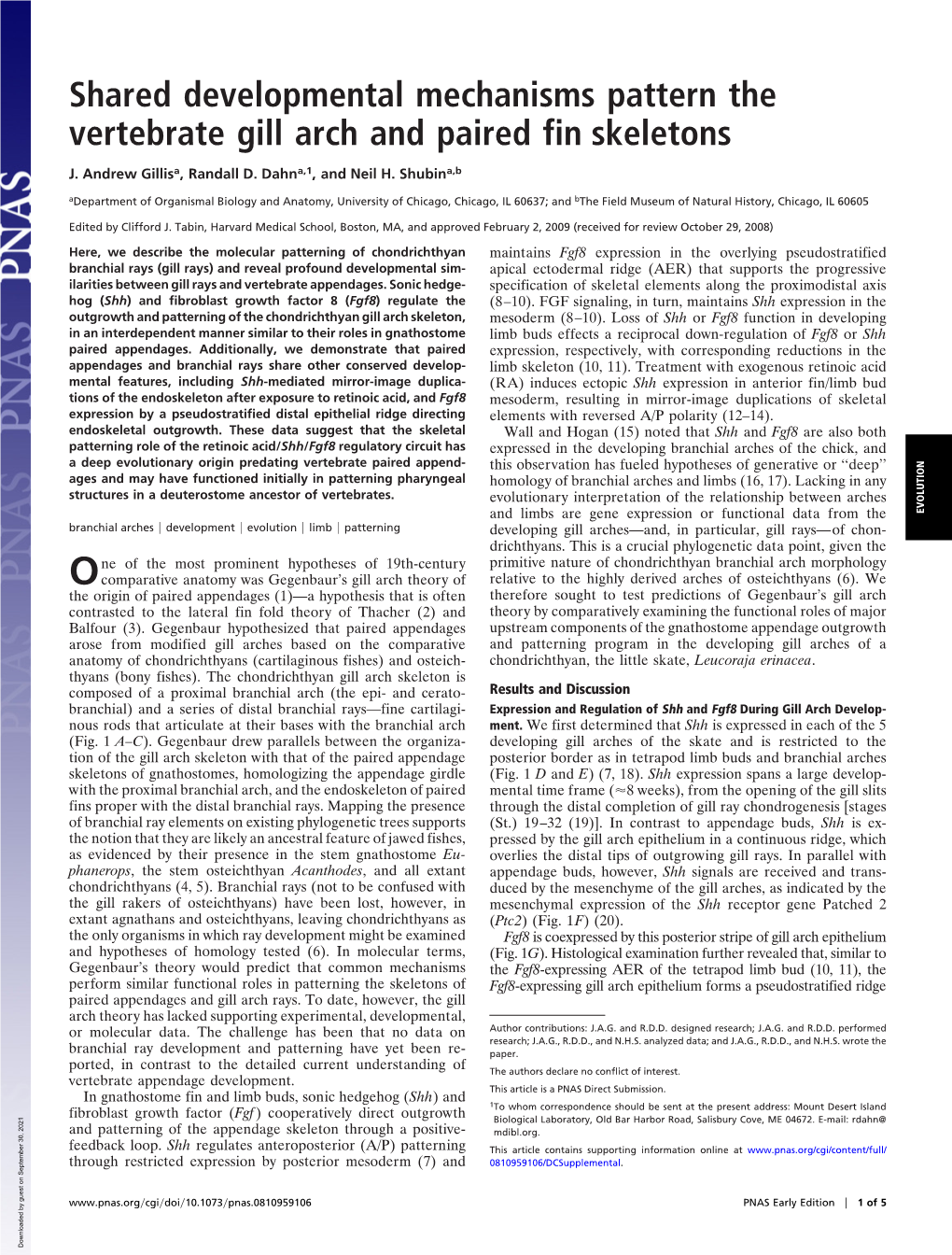 Shared Developmental Mechanisms Pattern the Vertebrate Gill Arch and Paired Fin Skeletons