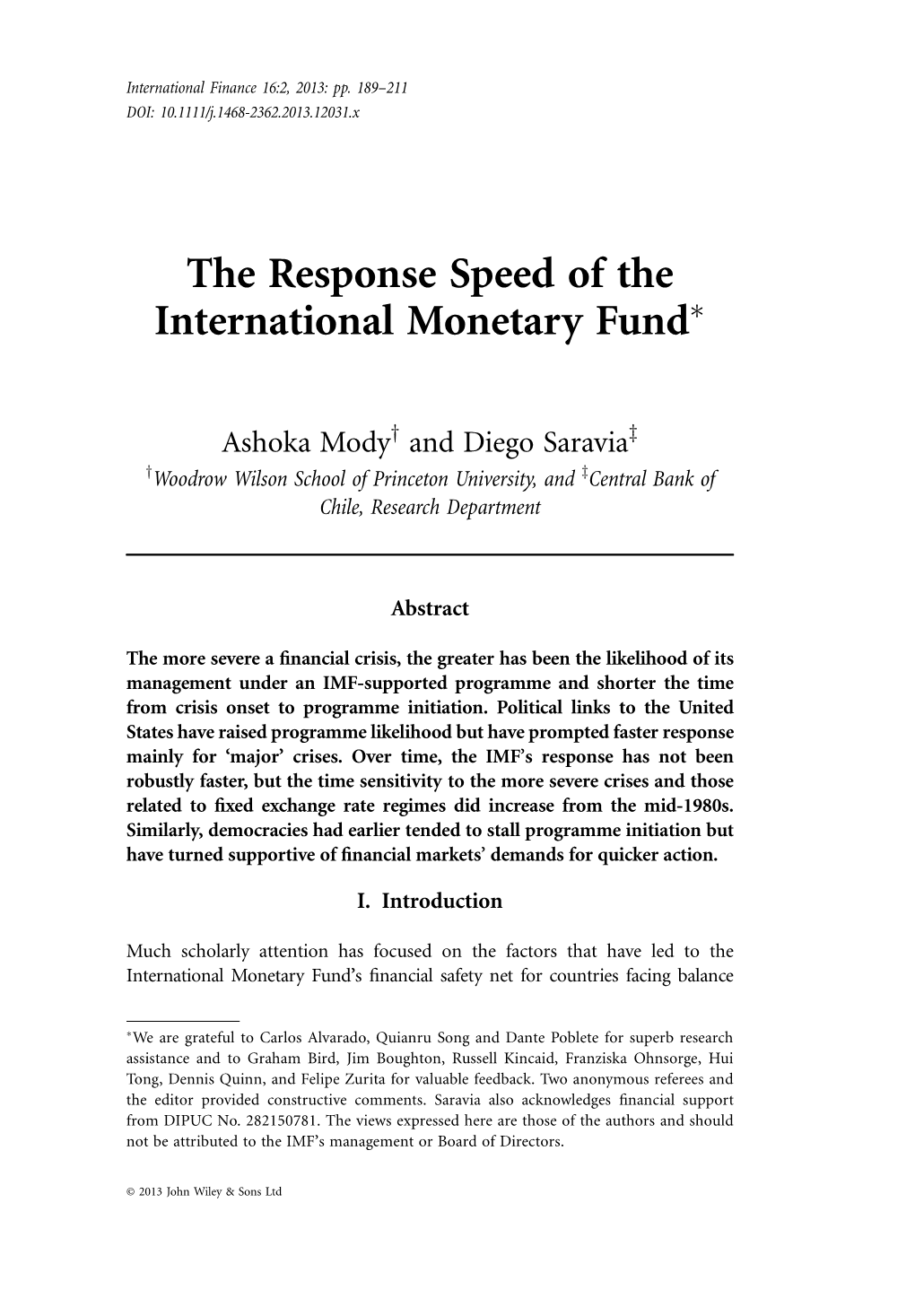 The Response Speed of the International Monetary Fund