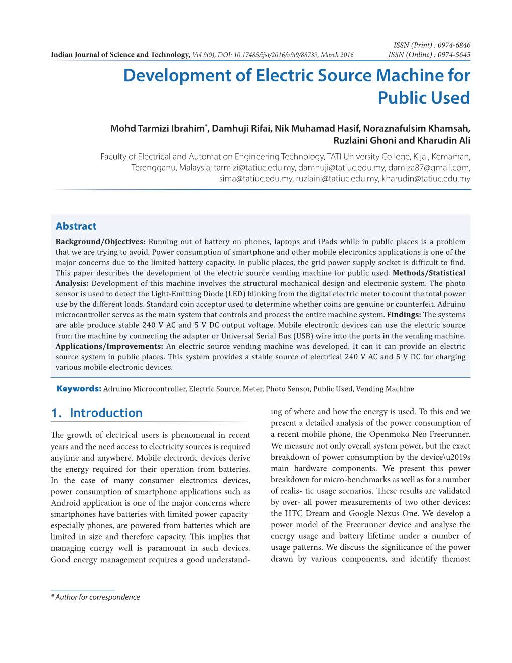 Development of Electric Source Machine for Public Used