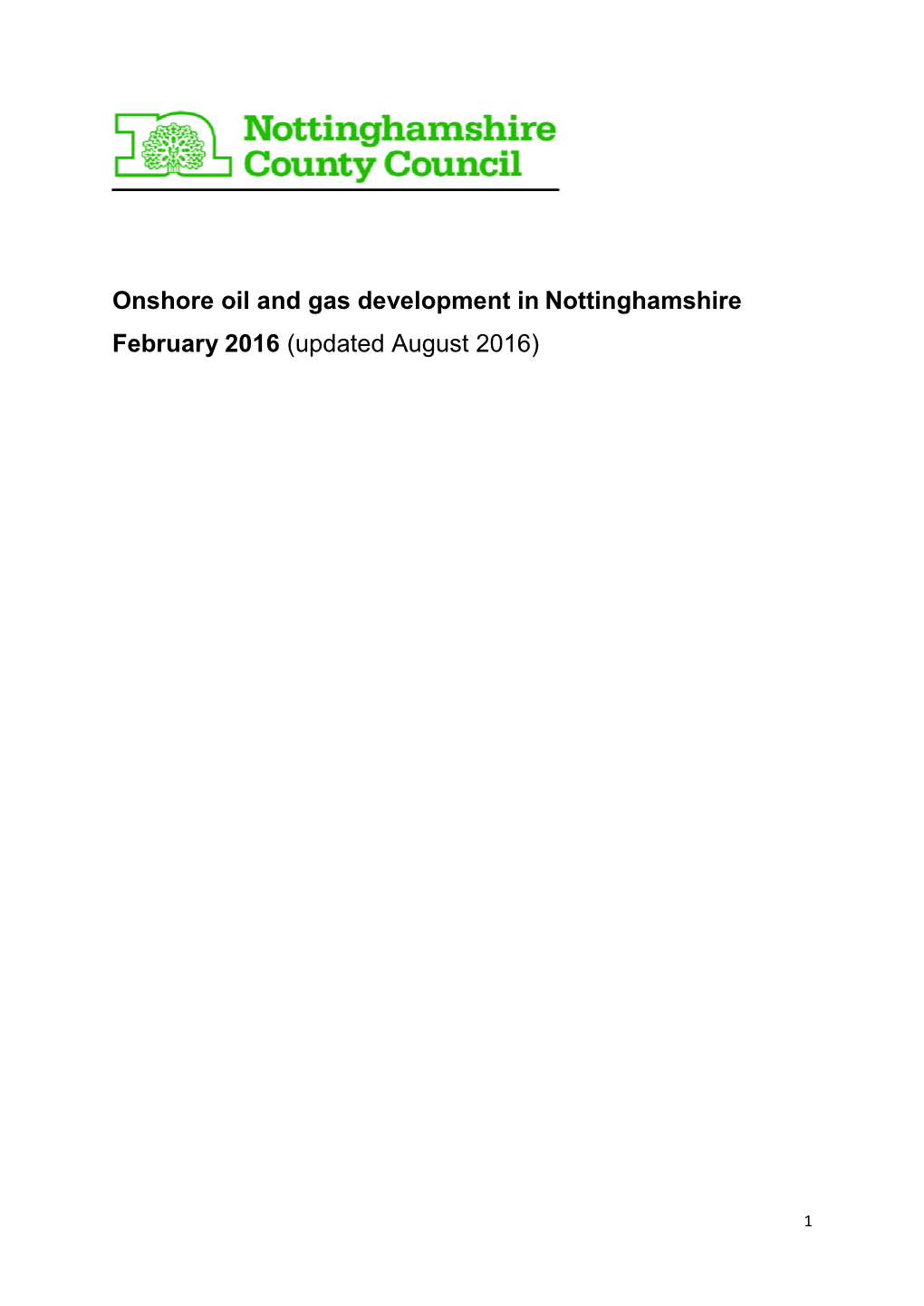 Onshore Oil and Gas Development in Nottinghamshire February 2016 (Updated August 2016)