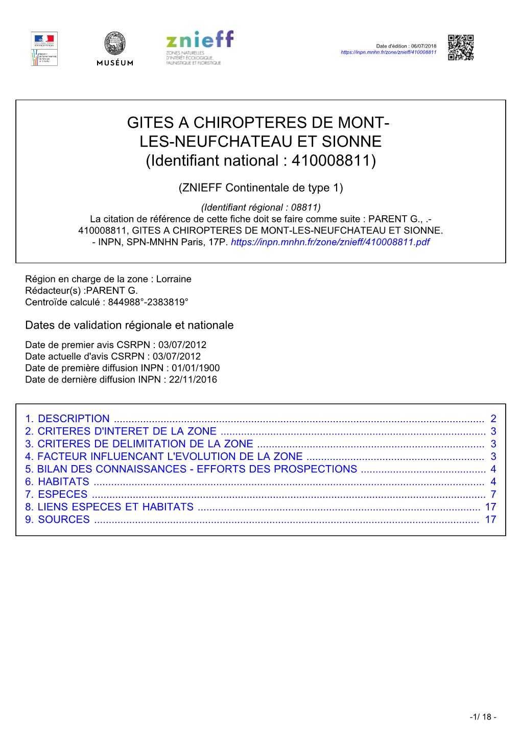 GITES a CHIROPTERES DE MONT- LES-NEUFCHATEAU ET SIONNE (Identifiant National : 410008811)