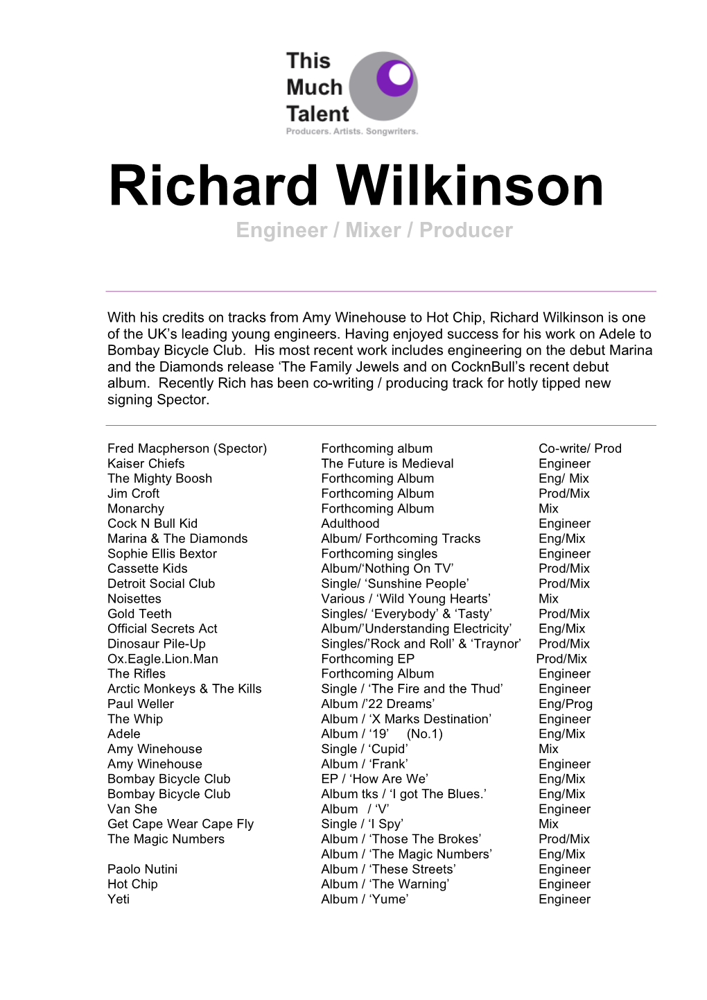 Richard Wilkinson CV