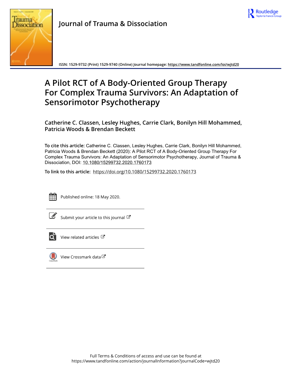 A Pilot RCT of a Body-Oriented Group Therapy for Complex Trauma Survivors: an Adaptation of Sensorimotor Psychotherapy