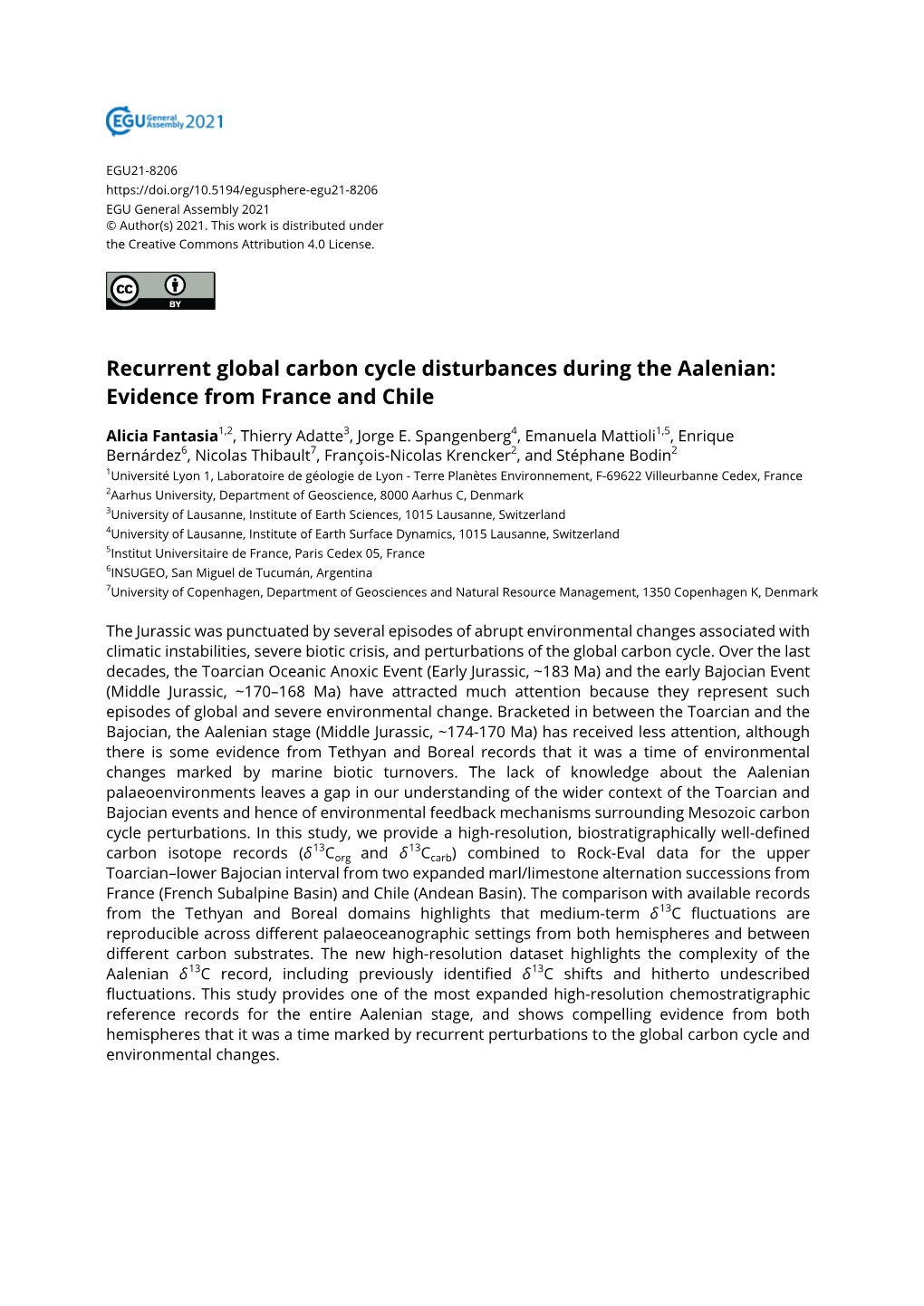 Recurrent Global Carbon Cycle Disturbances During the Aalenian: Evidence from France and Chile