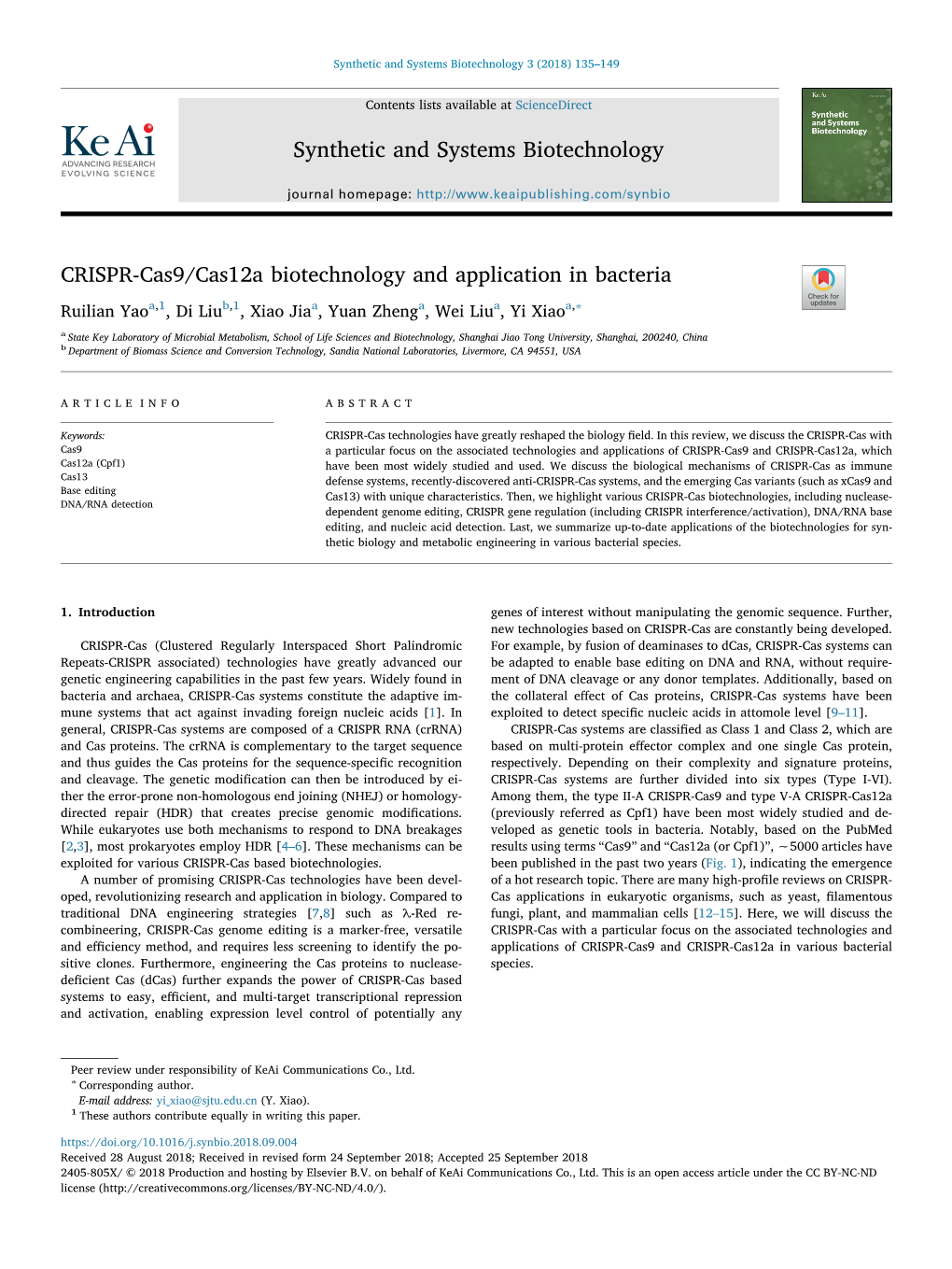 CRISPR-Cas9/Cas12a Biotechnology and Application in Bacteria