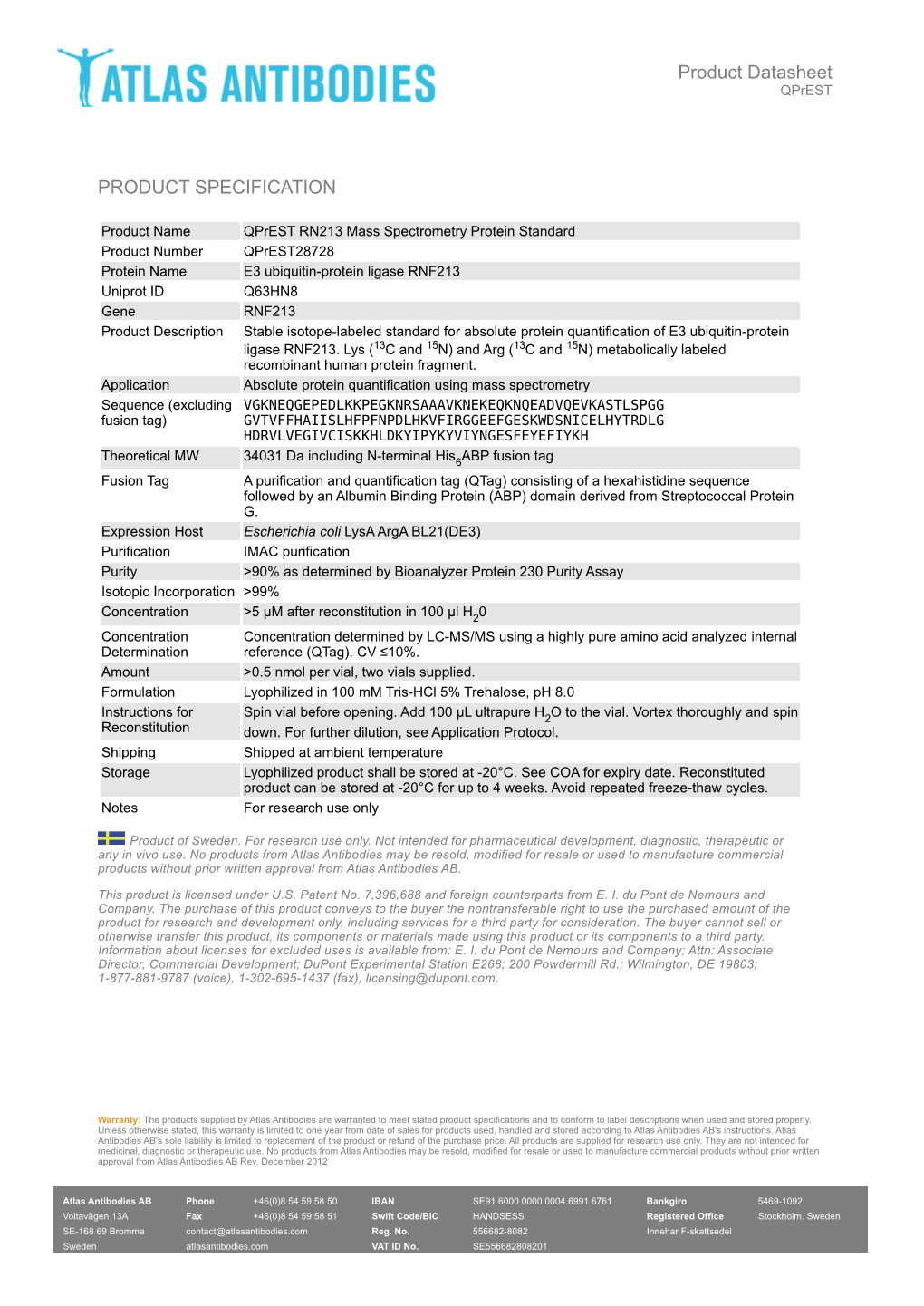 PRODUCT SPECIFICATION Product Datasheet