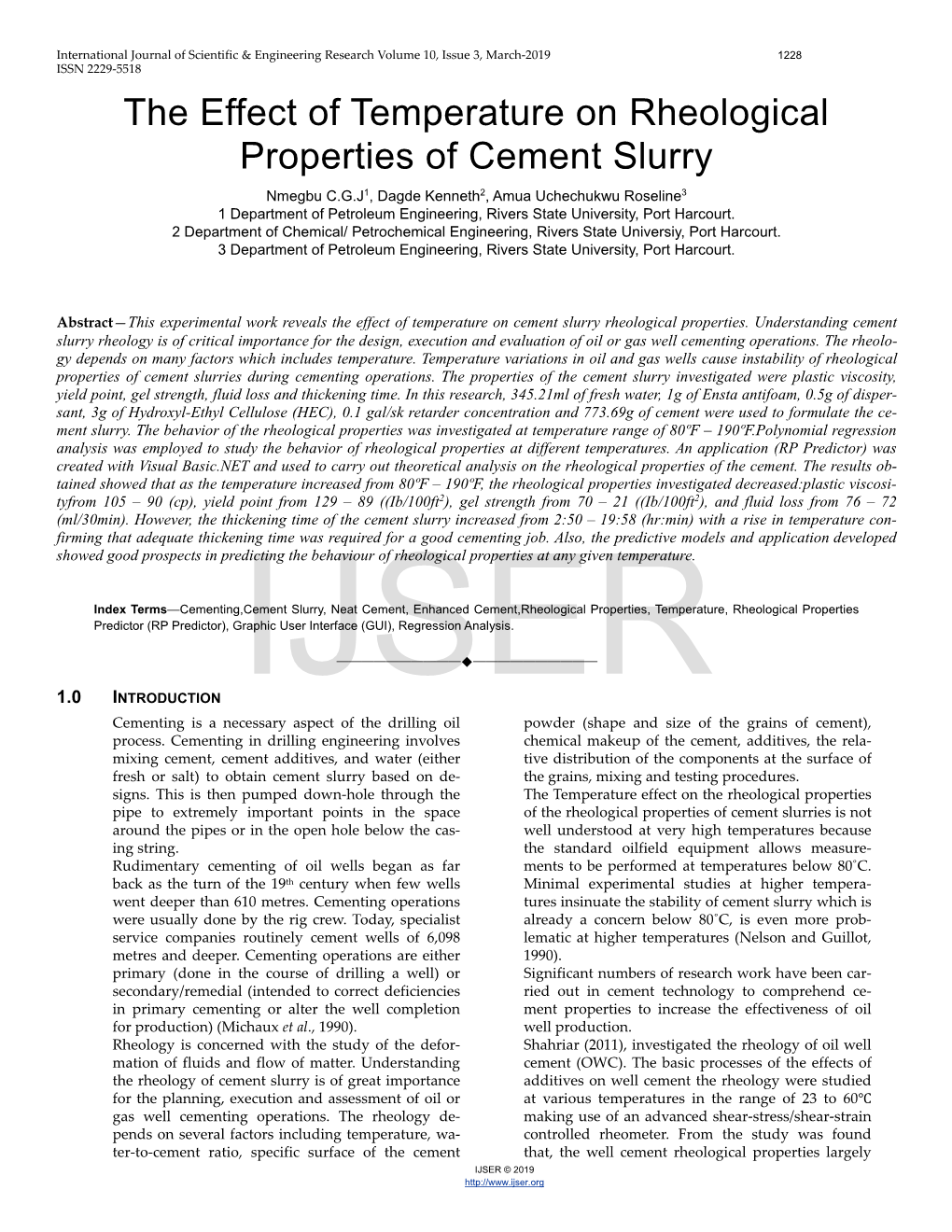 The Effect of Temperature on Rheological Properties of Cement